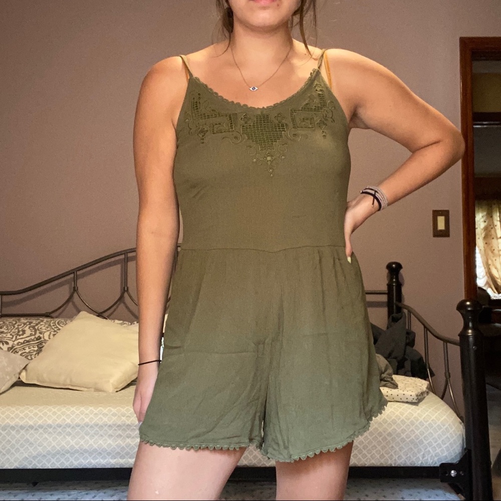 Xhilaration Green V-Neck Romper